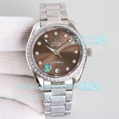 VSF Swiss Clone Omega Seamaster Aqua Terra 150M Brown Dial 34mm Diamond Watch 